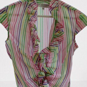 TRINA TURK RAINBOW STRIPED RUFFLE /RUCHED BLOUSE, SIZE P (XS) NEW